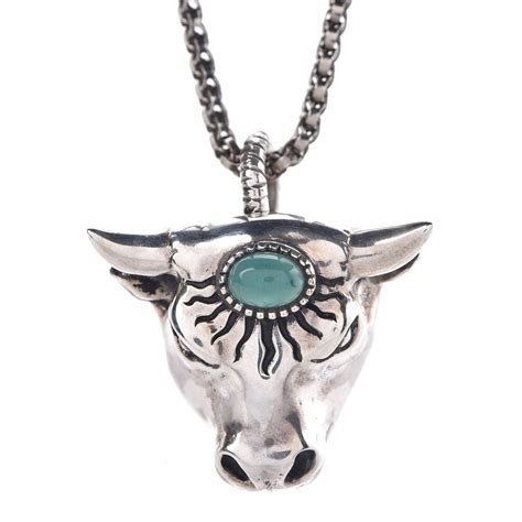 GUCCI Sterling Silver Glass Anger Forest Bull Head Necklace 